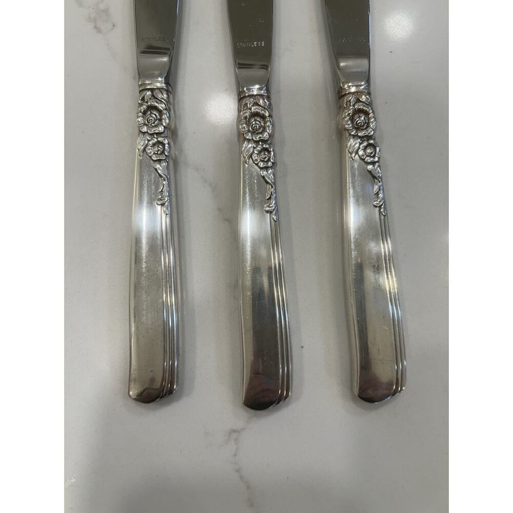 Vtg‎ Oneida Prestige Gay Adventure 1955 Silver Plated MCM Set Of 3 Dinner Knives - Picture 4 of 8
